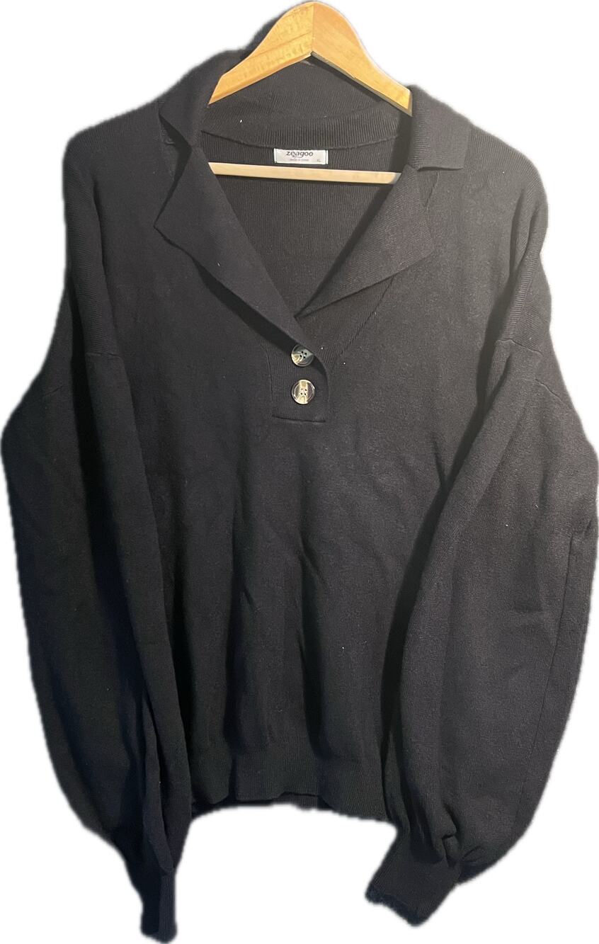 Zeagoo Women’s V Neck Sweater Two Button Black Size XL